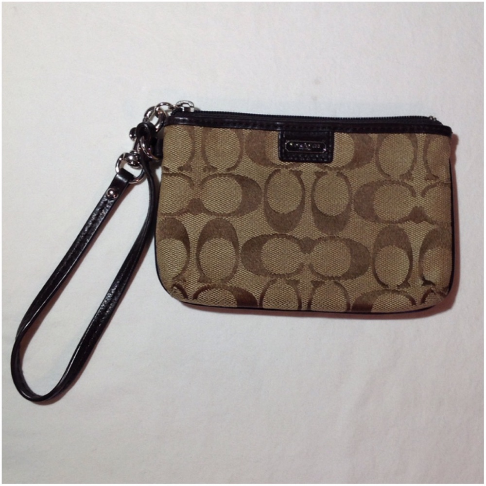 Coach Wristlet Signature Brown Canvas